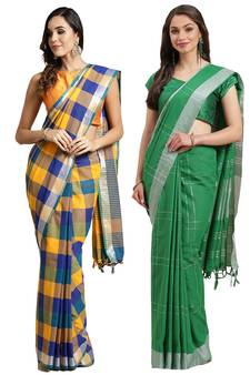 Multicolor woven blended cotton saree with blouse