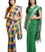Multicolor woven blended cotton saree with blouse