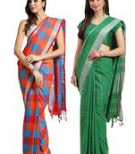 Multicolor woven blended cotton saree with blouse