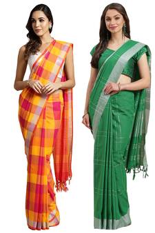 Multicolor woven blended cotton saree with blouse