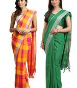 Multicolor woven blended cotton saree with blouse