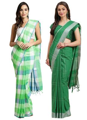 Multicolor woven blended cotton saree with blouse 1