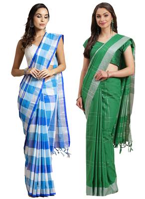 Multicolor woven blended cotton saree with blouse 1
