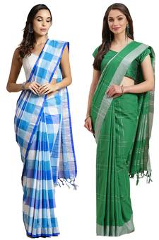 Multicolor woven blended cotton saree with blouse