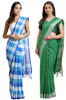 Multicolor woven blended cotton saree with blouse