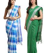 Multicolor woven blended cotton saree with blouse