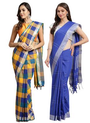 Multicolor woven blended cotton saree with blouse 1