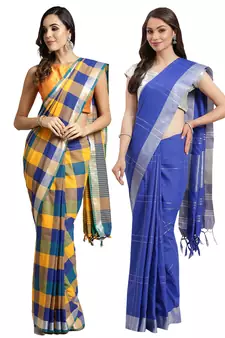 Multicolor woven blended cotton saree with blouse