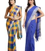 Multicolor woven blended cotton saree with blouse