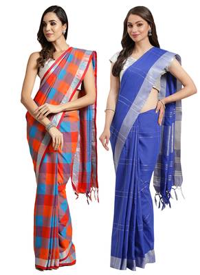 Multicolor woven blended cotton saree with blouse 1