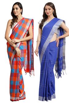 Multicolor woven blended cotton saree with blouse