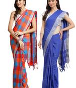 Multicolor woven blended cotton saree with blouse