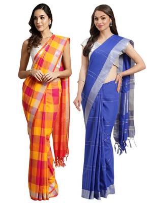 Multicolor woven blended cotton saree with blouse 1