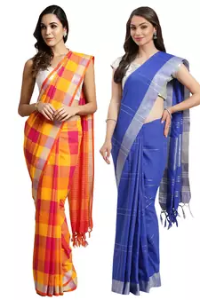 Multicolor woven blended cotton saree with blouse