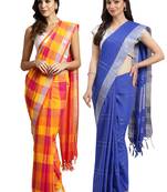 Multicolor woven blended cotton saree with blouse