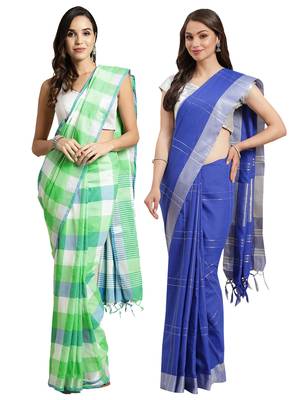 Multicolor woven blended cotton saree with blouse 1
