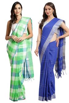 Multicolor woven blended cotton saree with blouse