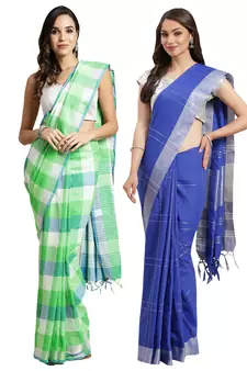 Multicolor woven blended cotton saree with blouse