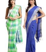Multicolor woven blended cotton saree with blouse