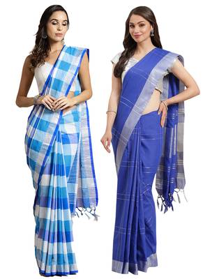 Multicolor woven blended cotton saree with blouse 1
