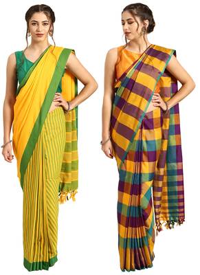 Multicolor woven blended cotton saree with blouse 1