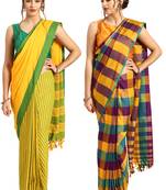 Multicolor woven blended cotton saree with blouse