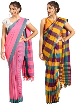 Multicolor woven blended cotton saree with blouse 1