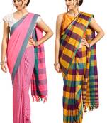 Multicolor woven blended cotton saree with blouse