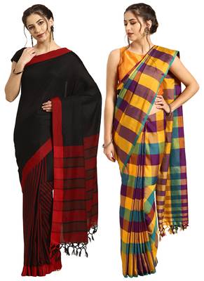 Multicolor woven blended cotton saree with blouse 1