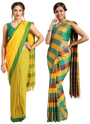 Multicolor woven blended cotton saree with blouse 1