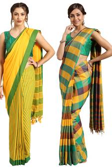 Multicolor woven blended cotton saree with blouse