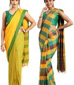 Multicolor woven blended cotton saree with blouse