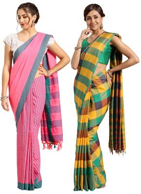 Multicolor woven blended cotton saree with blouse 1