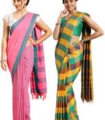 Multicolor woven blended cotton saree with blouse