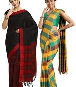 Multicolor woven blended cotton saree with blouse