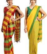 Multicolor woven blended cotton saree with blouse