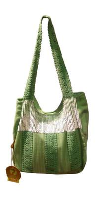 Luscious Green Colour Sequined Jhola Bag 1