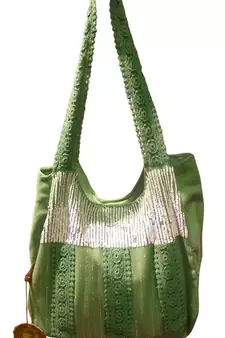 Luscious Green Colour Sequined Jhola Bag