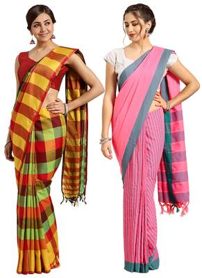 Multicolor woven blended cotton saree with blouse 1