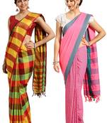 Multicolor woven blended cotton saree with blouse