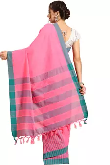 Multicolor woven blended cotton saree with blouse