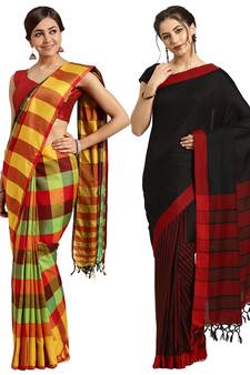 Multicolor woven blended cotton saree with blouse
