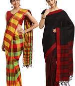 Multicolor woven blended cotton saree with blouse