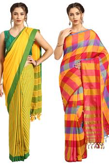 Multicolor woven blended cotton saree with blouse