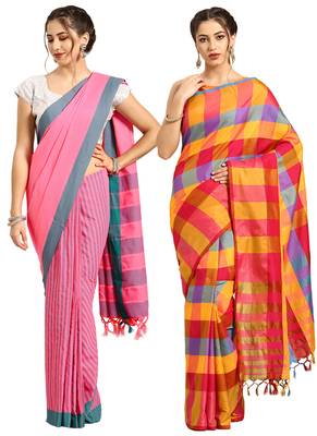 Multicolor woven blended cotton saree with blouse 1
