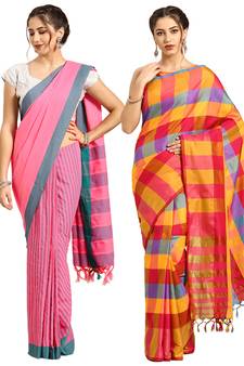 Multicolor woven blended cotton saree with blouse
