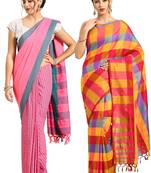 Multicolor woven blended cotton saree with blouse