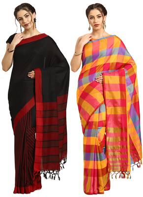 Multicolor woven blended cotton saree with blouse 1