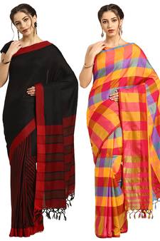 Multicolor woven blended cotton saree with blouse