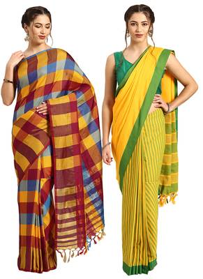 Multicolor woven blended cotton saree with blouse 1